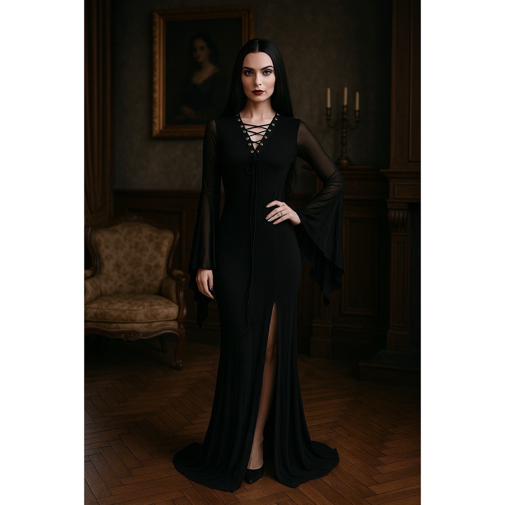 Long Maxi Dress S Bell Sleeve Gothic Witchy Romantic Dark Femme Costume Cosplay
